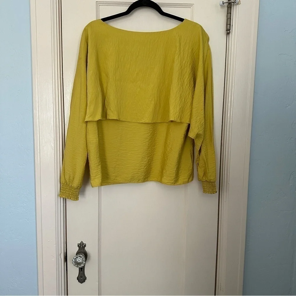Marc New York Blouse Capt Mustard Yellow Short Sleeve Top Sz L